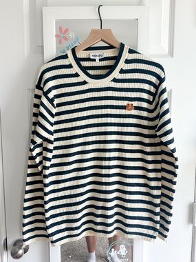 Kenzo Cream Crest Striped Logo-Embroidered Cotton Jumper S